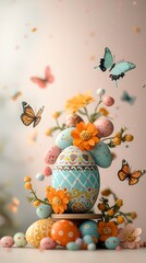 Easter eggs, butterflies, and flowers