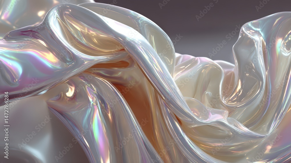 Poster abstract pearl shimmer with soft chrome fluidity, creating a glowing effect in a visually captivatin