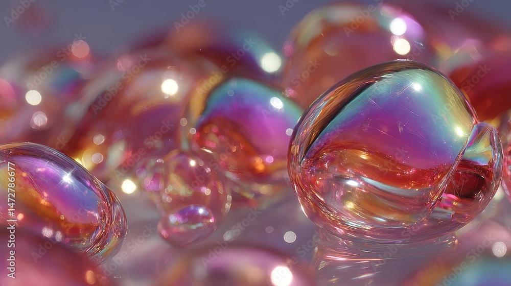 Poster bubbled chrome surface with reflective candy light in a visually striking image. perfect for design 