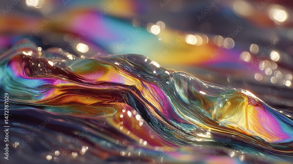 Poster a vibrant abstract image featuring a deep mirror glaze with colorful streaks and a holographic effec