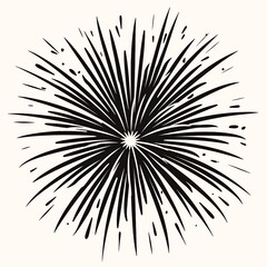 Obraz premium A striking black and white silhouette of a firework explosion radiates outward from a central point, conveying movement and energy through its intricate design.