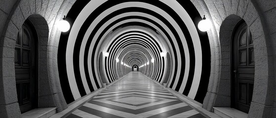 Striking optical illusion tunnel with archways
