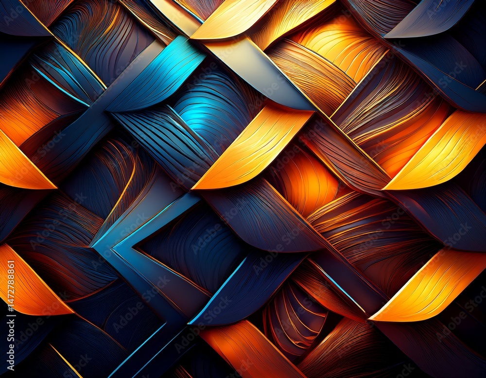 Wall mural geometric abstract interlocking layers with striking luminous accents textured visual harmony