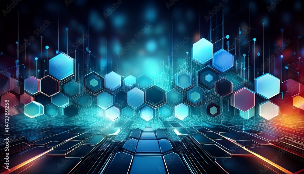 Sticker futuristic medical innovation abstract hexagonal patterns in healthcare science technology art
