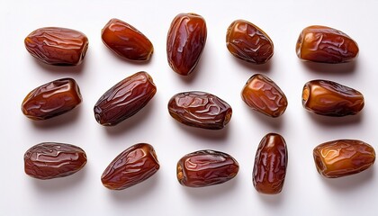 Obraz premium a flat lay pattern is created with dry dates isolated on a white background captured from the top
