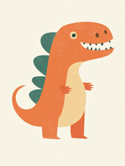 Fototapeta premium Orange Dinosaur on a white background, roaring, Cartoon kids art