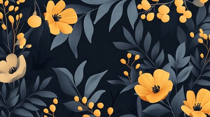 Obraz premium Yellow Flowers with Dark Leaves, and Floral Design.