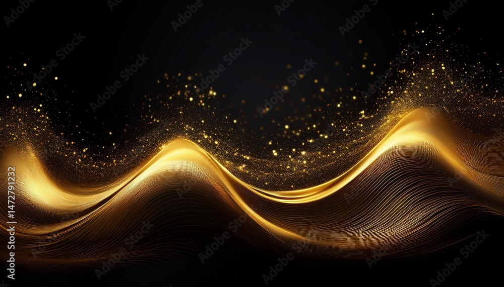 Canvas Prints gold glittering particles in wave form on black background