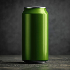 Fototapeta premium Sleek green aluminum beverage can on dark surface
