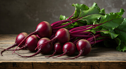 Freshly Harvested Beets Displayed On Rustic Wooden Table Surface
