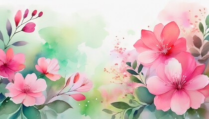 Fototapeta premium delicate watercolor florals with vibrant pink blooms and a subtle background of greens