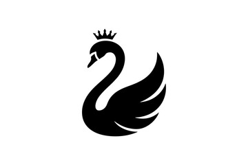Elegant black swan with crown logo vector design © Apon