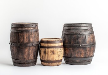 Obraz premium Rustic Wooden Barrels: Aged, Dark, and Textured