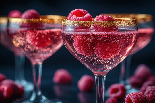 Ras sorbo cocktail with raspberry garnish.