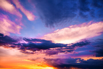 Beautiful purple springtime sunset sky as natural background