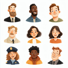 Fototapeta premium Smiling diverse people portraits, perfect for illustrating community and character concepts.