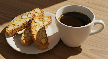 Morning Indulgence Aromatic Coffee And Almond Biscotti Delight