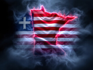 Minnesota state flag in smoke, vibrant colors, dynamic energy.