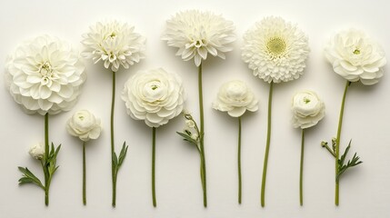 Elegant white flowers dahlias ranunculus floral arrangement botanical beauty soft pure calm bloom