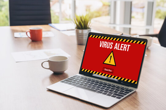 Virus warning alert on computer screen detected modish cyber threat , hacker, computer virus and malware - Powered by Adobe