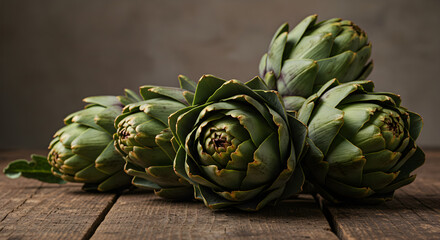 Obraz premium Artichokes Still Life On Rustic Wooden Surface Food Presentation