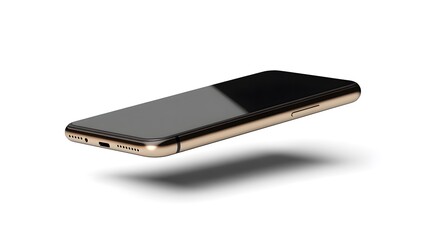 Modern golden smartphone mockup floating on white background for product showcase and advertisement