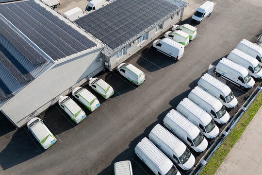 Electric delivery vans hub. Fleet of electric vehicles