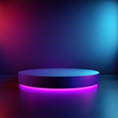 A blue and purple stage with a white base