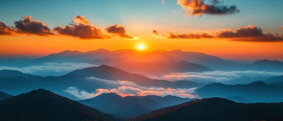 Obraz premium Majestic sunset over mountain range serene landscape nature's beauty tranquil view