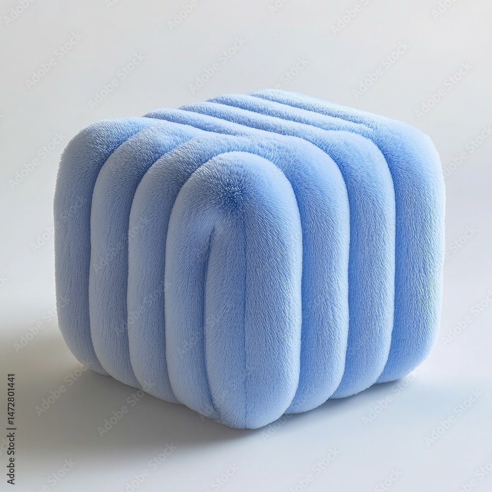 Aufkleber light blue furry rounded cube object modern design aesthetic soft texture 3d render