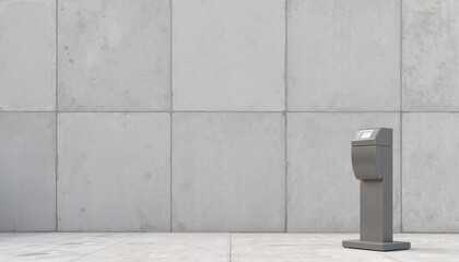 Sleek metallic street stand against plain concrete wall, urban design