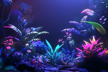 Vibrant, neon-lit jungle scene