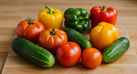Colorful And Fresh Vegetables On A Wooden Cutting Board Displaying Variety