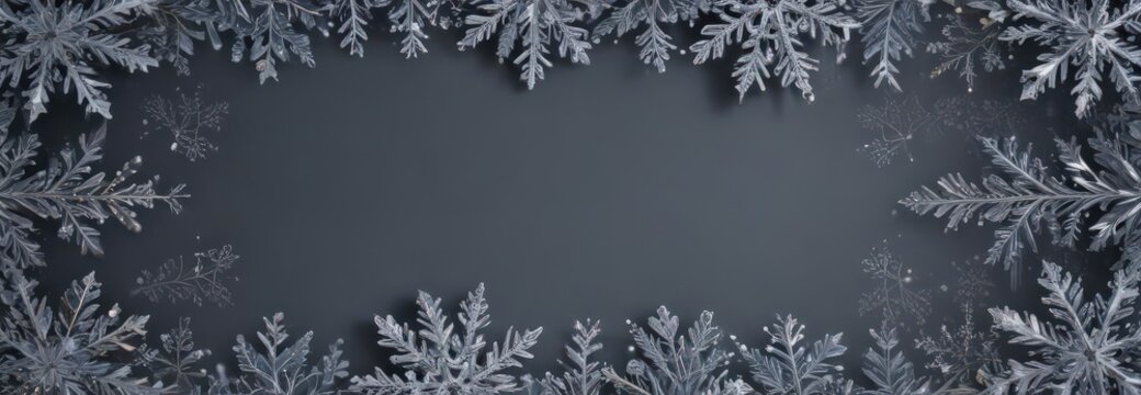 Intricate snowflake border frames charming winter scene Christmas card template , festive, texture, art