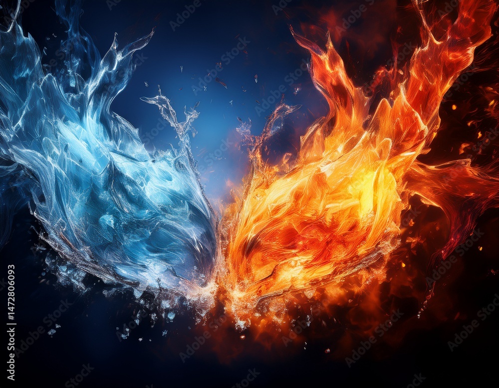 Wall mural clash of ice and fire visual metaphor of ice and fire battling symbolizing passion and introspection