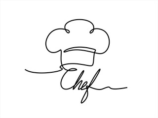 Obraz premium One single line drawing of chef hat or cap for restaurant vector graphic illustration. Elegant cafe badge concept. Modern continuous line draw design street food logotype. Editable stroke.