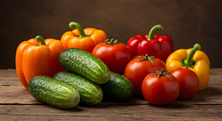 Freshly Harvested Vegetables Displayed on Rustic Wooden Surface for Healthy Eating