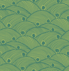 Vineyard Pattern field farm texture. Wine agriculture background wheat rice design vector. Lush organic green landscape illustration evokes eco plantation. Seamless top view of farmland stripes.