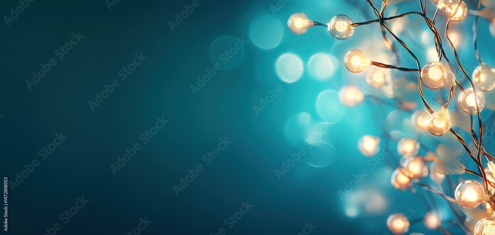 Poster a beautiful display of soft glowing lights against a calming blue backdrop, perfect for creating coz