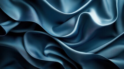 Obraz premium An artistic capture of soft, wrinkled satin fabric in deep blue, emphasizing rich textures and flowing shapes that create a sense of elegance and refined sophistication.