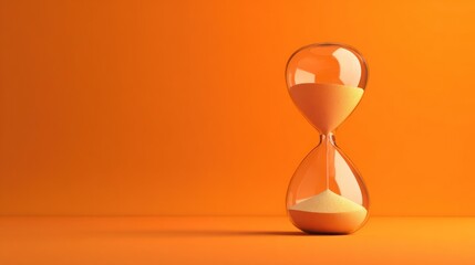 Hourglass with sand on orange background representing time deadline or passing concept.