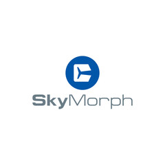 Obraz premium SkyMorph Logo design and business name idea Blue Circle, Abstract Arrow, Modern Design