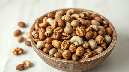 Mixed Nuts in a Rustic Wooden Bowl