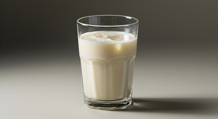 Refreshing Glass Of Milk With Ice Cubes Against a Clean Background