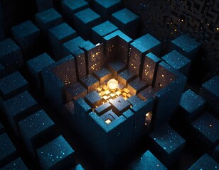 Abstract Cubic Structure with Glowing Sphere