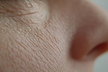 Fototapeta premium A Detailed Close-Up Examination Reveals the Delicate and Flaky Skin Texture Found Just Beneath the Nose. This Perspective Beautifully Highlights the Intricate Details and Softness of the Skin