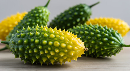 Close Up Of Horned Melons Displays Unique Spiky Textured Skin