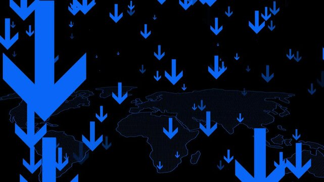 Global Decline Downward Arrows on World Map Animation