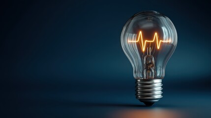 Lightbulb with glowing heartbeat line inside against a dark blue background.