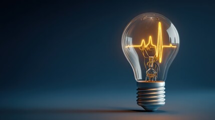 Lightbulb with a glowing heartbeat line inside against a dark blue background.